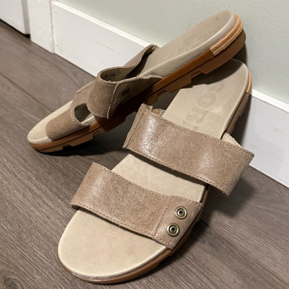 Sorel Women's Beige Tan Double Strap Leather Sandals 9.5